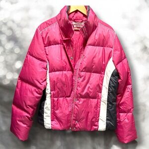 Tommy Hilfiger Puffer Jacket Hot Pink White Black Down Filled Cropped Jacket